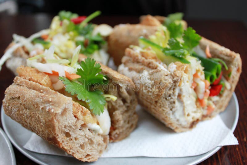Vegetarian tofu salad baguette roll