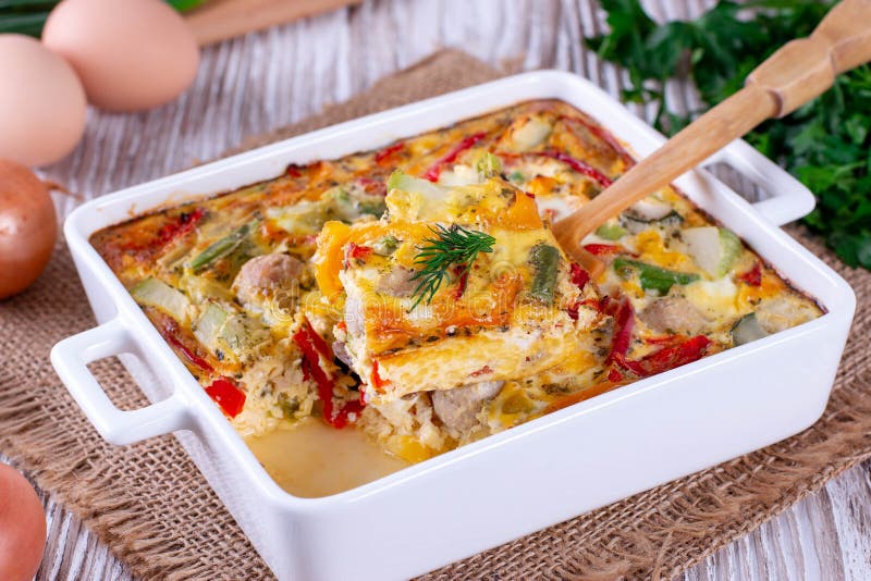 Vegetarian Vegetable casserole with zucchini, green beans, pepper, corn