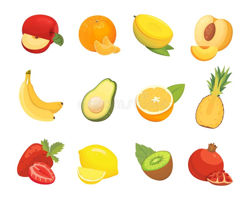 Vegetarische Lebensmittelikonen in der Karikaturart Färben Sie frische tropische organische Früchte Fruchtige Ernteillustration d lizenzfreie abbildung Vegetarische Lebensmittelikonen in der Karikaturart Färben Sie frische tropische organische Früchte Fruchtige Ernteillustration d lizenzfreie abbildung