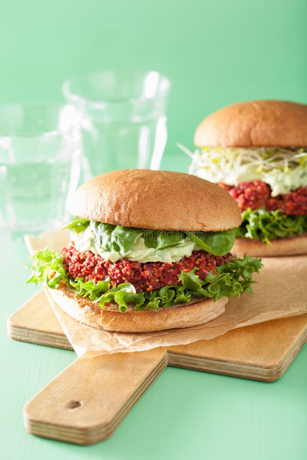 Veggie Beet and Quinoa Burger with Avocado Dressing Stock Image Image