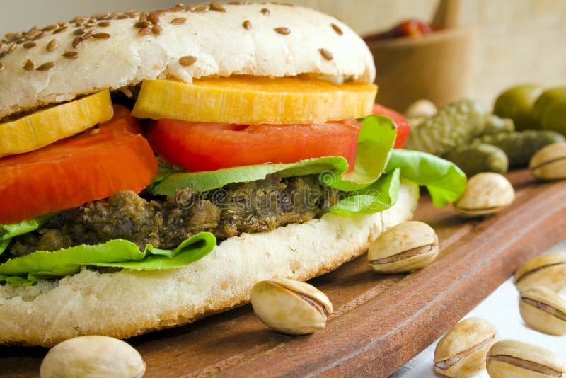 Veggie burger stock image. Image of bean, vegan, pistachio - 4881027