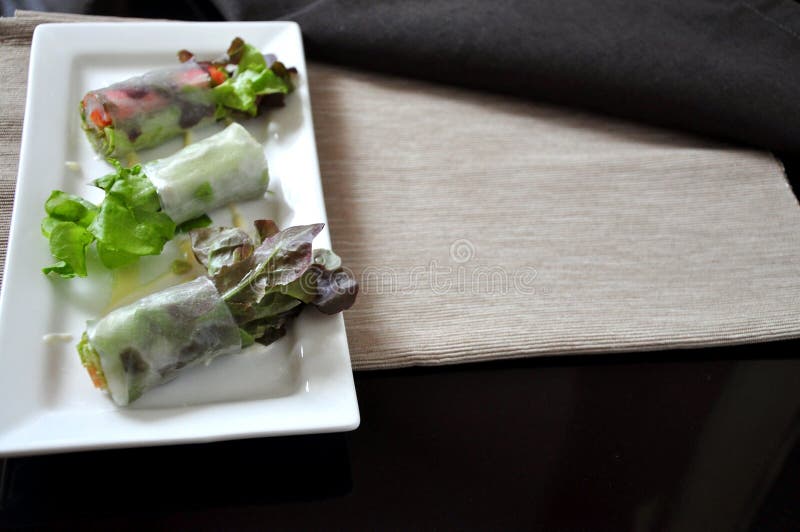 Veggie Rolls on Plate with Copy Space