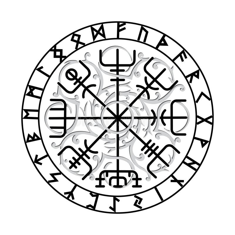 Vegvisir, la bussola magica di navigazione di islandese antico Vichingo con le rune scandinave royalty illustrazione gratis Vegvisir, la bussola magica di navigazione di islandese antico Vichingo con le rune scandinave royalty illustrazione gratis