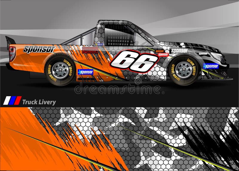 Race truck livery graphic vector. abstract grunge background design for vehicle vinyl wrap and car branding stock illustration Race truck livery graphic vector. abstract grunge background design for vehicle vinyl wrap and car branding stock illustration