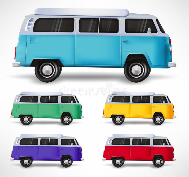 Veh? culo Van Different Color Set que viaja 3D del coche realista en fondo blanco aislado stock de ilustración