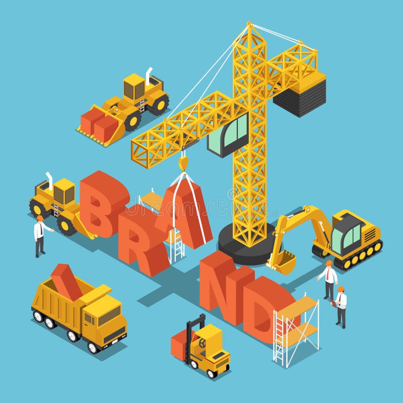 Vehículos isométricos del emplazamiento de la obra buildding palabra de la MARCA libre illustration Vehículos isométricos del emplazamiento de la obra buildding palabra de la MARCA libre illustration