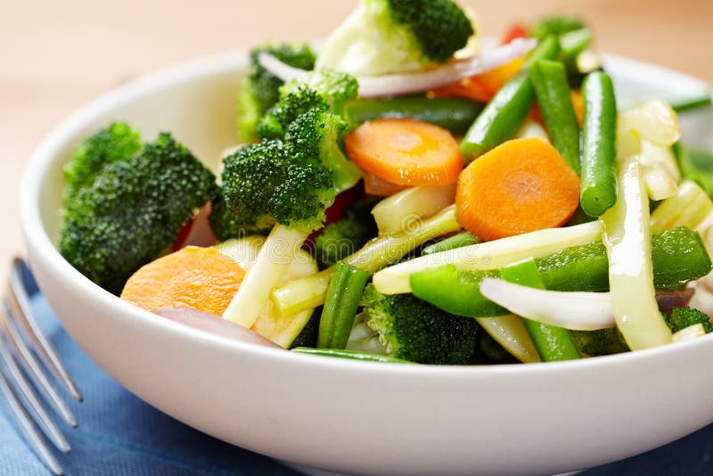 Closeup of various steamed vegetables in a bowl. Closeup of various steamed vegetables in a bowl