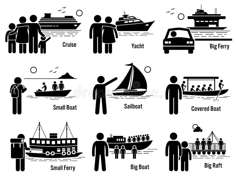 Vehículos y gente Clipart determinado del transporte del mar del agua ilustración del vector Vehículos y gente Clipart determinado del transporte del mar del agua ilustración del vector