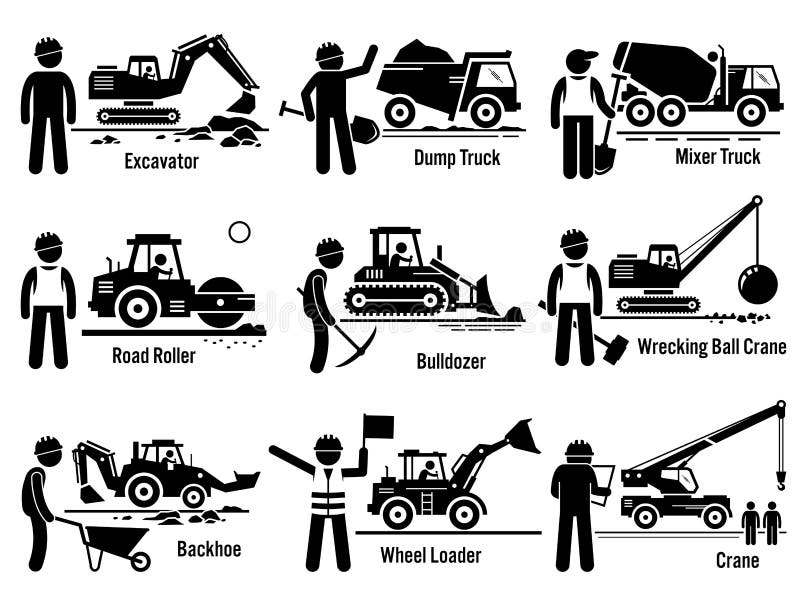 Veicoli trasporto della costruzione e clipart stabilito del lavoratore royalty illustrazione gratis