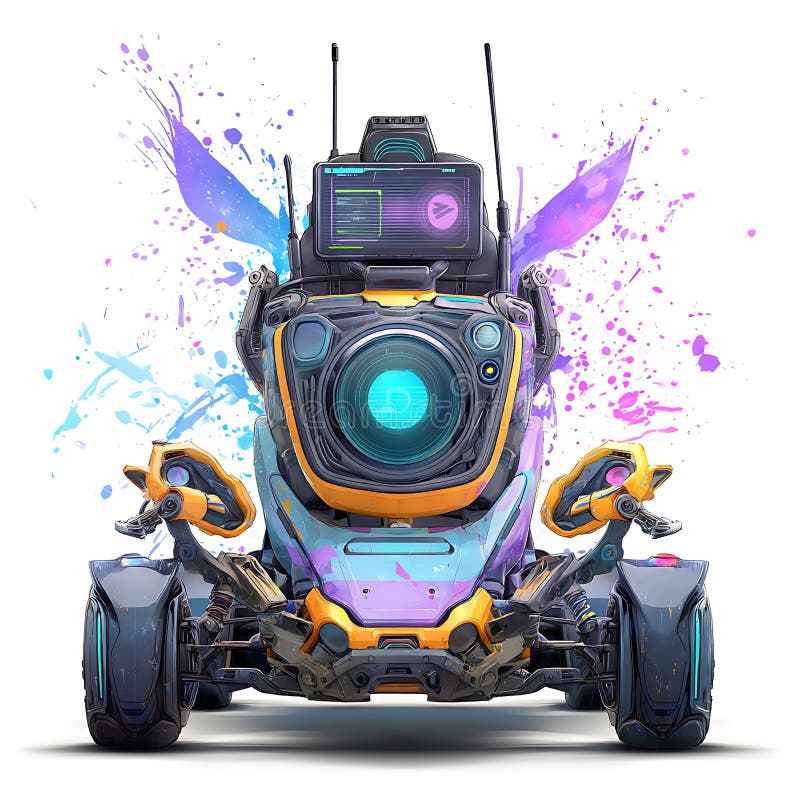 Veicolo Robotico Futuristico con splatter colorato Questa illustrazione mostra una tecnologia avanzata illustrazione di stock