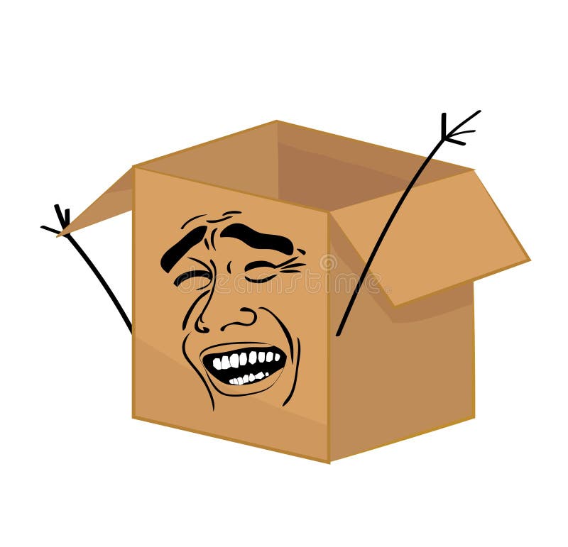 Laughing internet meme illustration of cardboard box