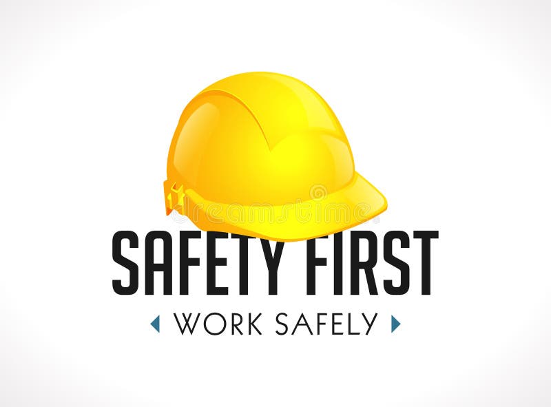 Veiligheids eerste concept - het werk ondertekent veilig gele helm als waarschuwingsbord
