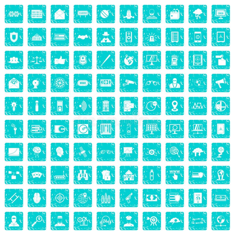 100 security icons set in grunge style blue color isolated on white background vector illustration. 100 security icons set in grunge style blue color isolated on white background vector illustration