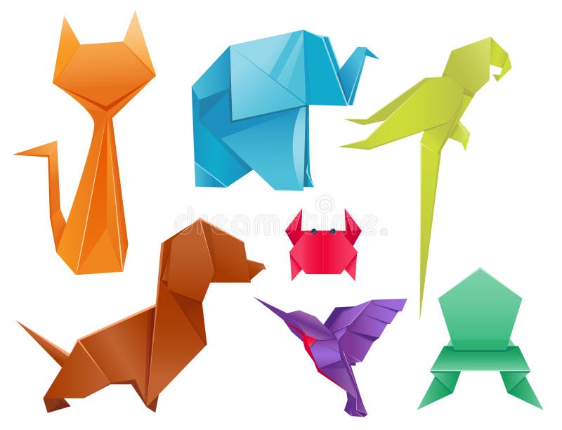 Vek fastställd japan för djurorigami illustrationen för vektorn för garnering för det moderna djurlivhobbysymbolet den idérika