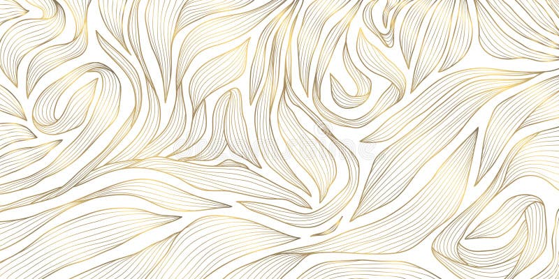Vektor Art deco floral Muster wavy Luxus goldene Linie Hintergrund. Laubstruktur Liniendesign für Innentextilien vektor abbildung