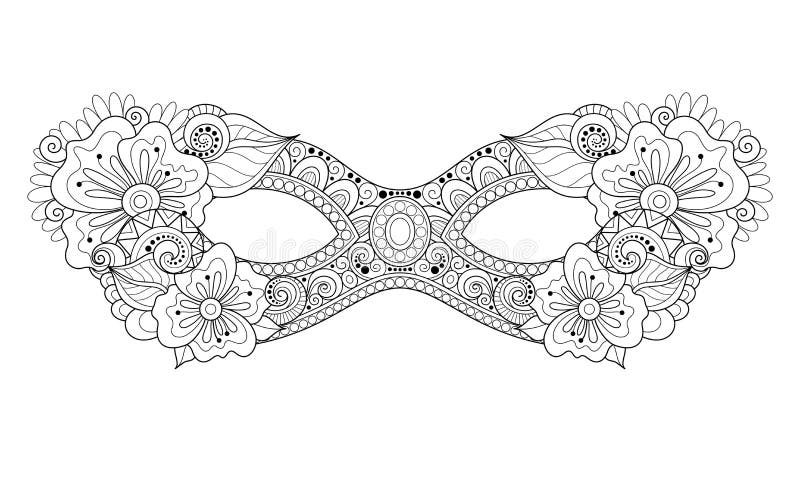 Vektor aufwändiger einfarbiger Mardi Gras Carnival Mask mit dekorativen Blumen stock abbildung Vektor aufwändiger einfarbiger Mardi Gras Carnival Mask mit dekorativen Blumen stock abbildung