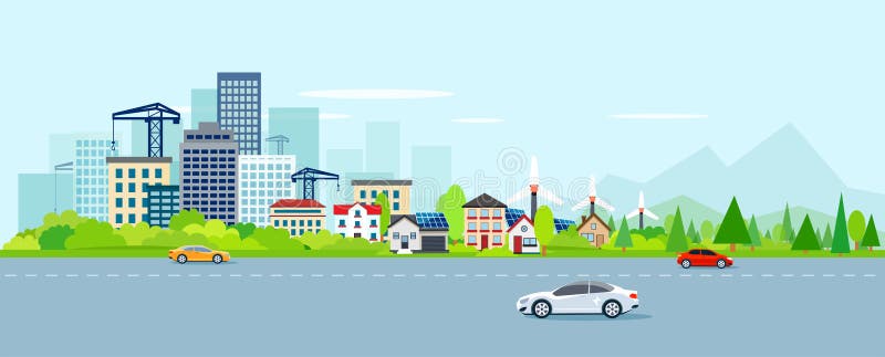Vektor av det stads- landskapet med modern cityscape och förorter vektor illustrationer Vektor av det stads- landskapet med modern cityscape och förorter vektor illustrationer