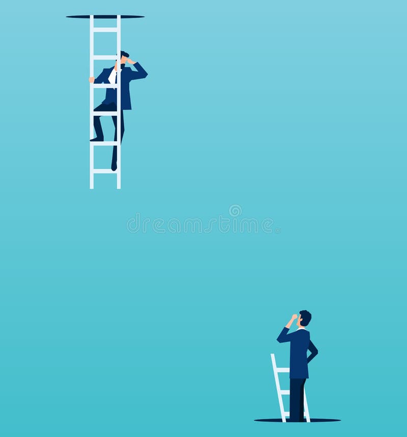 Vektor av framstickandet som ser ner från en överkant till anställd som upp från under klättrar golvet royaltyfri illustrationer Vektor av framstickandet som ser ner från en överkant till anställd som upp från under klättrar golvet royaltyfri illustrationer