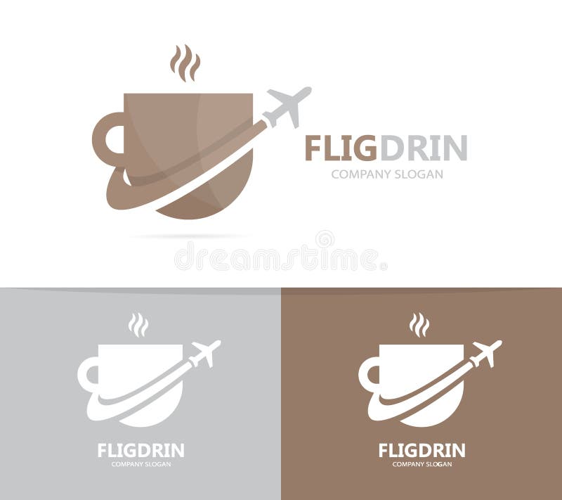 Vektor av kaffe- och flygplanlogokombinationen Drink och loppsymbol eller symbol Unik kopp- och flyglogotypdesign vektor illustrationer