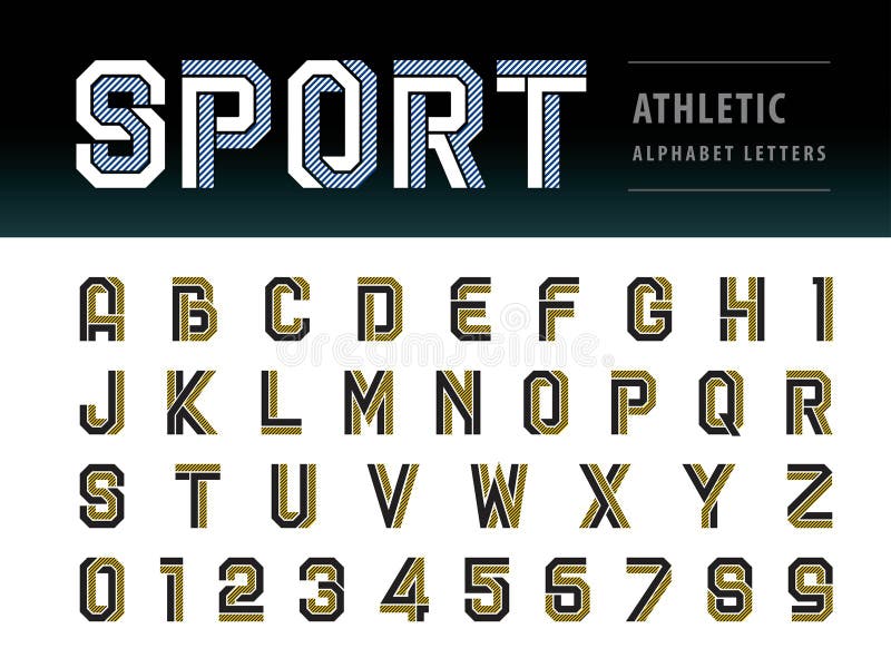 Vektor för atletiska alfabetbokstäver och siffror, geometrisk teckensnittsteknik idrottsfuturistisk framtid