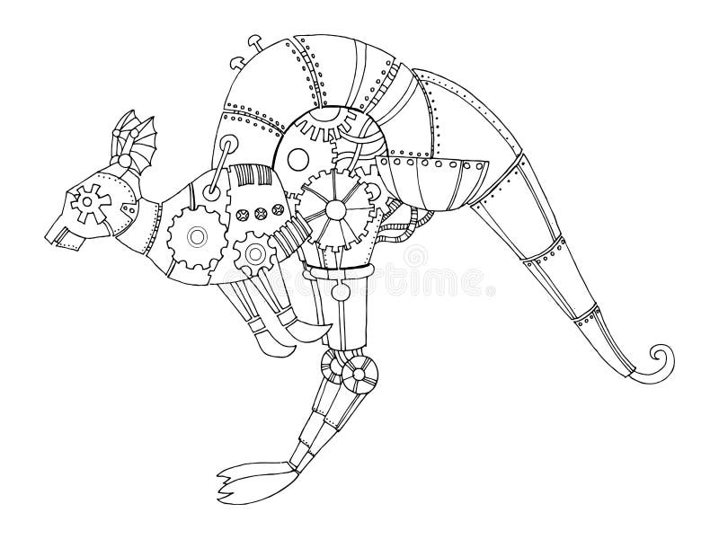 Vektor för bok för färgläggning för Steampunk stilkänguru vektor illustrationer Vektor för bok för färgläggning för Steampunk stilkänguru vektor illustrationer