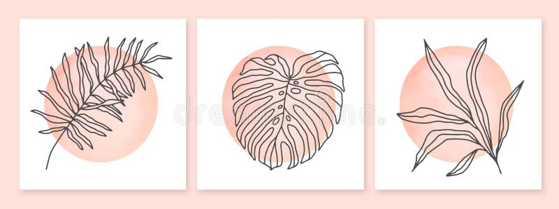 Vektor för botanisk väggkonst med exotisk vattenfärgcirkel i lövbevuxen form. abstrakt produktlinjedesign för utskrift stock illustrationer