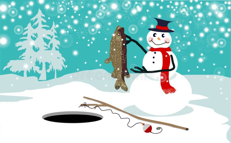 vektor för fiskeissnowman stock illustrationer vektor för fiskeissnowman stock illustrationer
