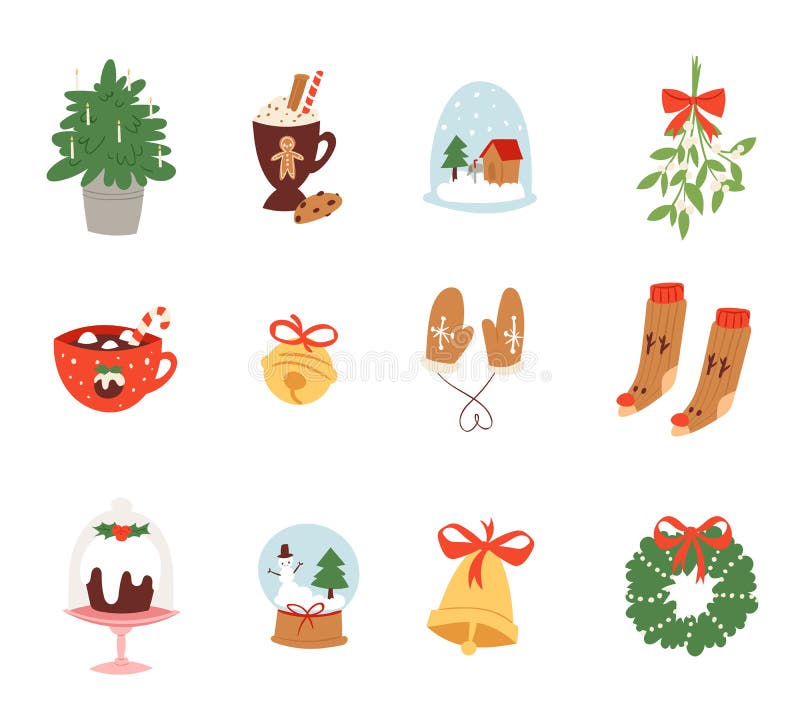 Vektor för julsymbolssymboler för för berömgarnering för nytt år illustration av festliga prydnadsymboler för Xmas stock illustrationer Vektor för julsymbolssymboler för för berömgarnering för nytt år illustration av festliga prydnadsymboler för Xmas stock illustrationer