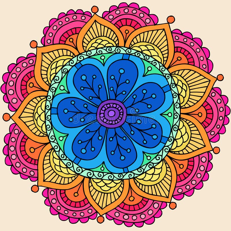 vektor för mandala för klotterblommahenna psychedelic royaltyfri illustrationer vektor för mandala för klotterblommahenna psychedelic royaltyfri illustrationer