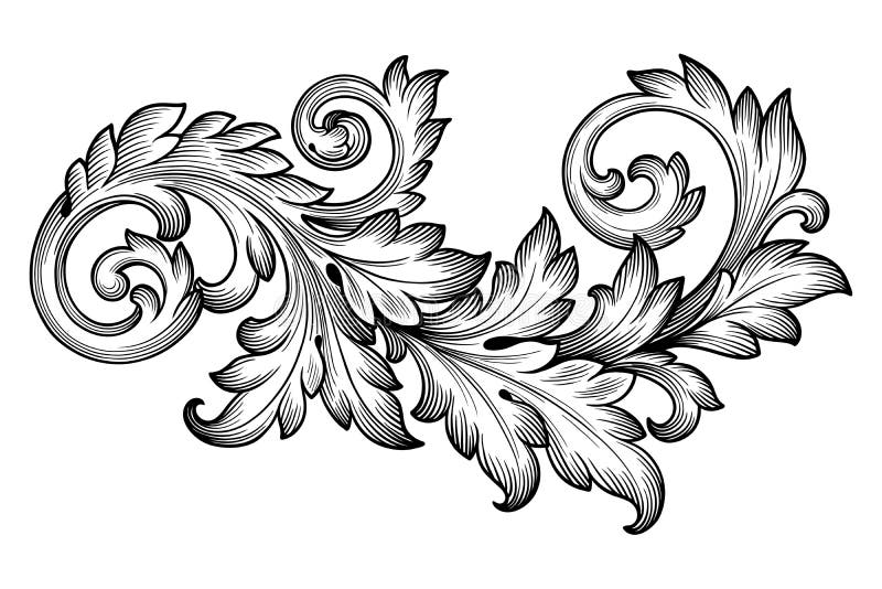 Vektor för prydnad för snirkel för barock lövverk för tappning blom- vektor illustrationer