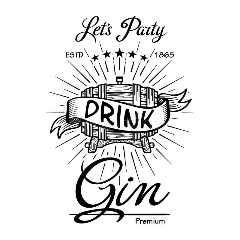 Vektor för svart tavla för typografi för gräns för ginetiketttappning hand dragen _ Trätrummadrinktecken Typografiska emblem med vektor illustrationer Vektor för svart tavla för typografi för gräns för ginetiketttappning hand dragen _ Trätrummadrinktecken Typografiska emblem med vektor illustrationer