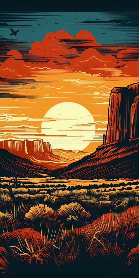 Vektor för vintage linocut-format för butte montana stock illustrationer