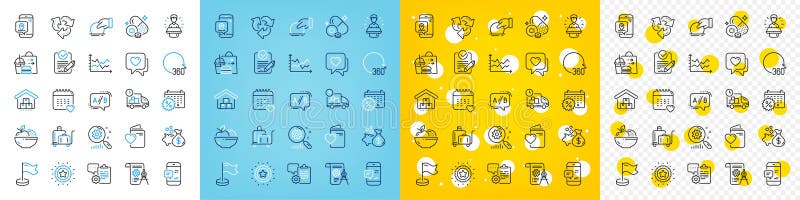 Vektor-Icons Satz von spenden Meilenstein und 360 Grad Linie Icons. für Web App. Vektor lizenzfreie abbildung