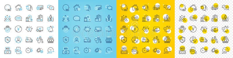 Vektor-Icons Satz von Yen Geld Bitcoin Diagramm und 360 Grad Linie Icons. für Web App. Vektor vektor abbildung