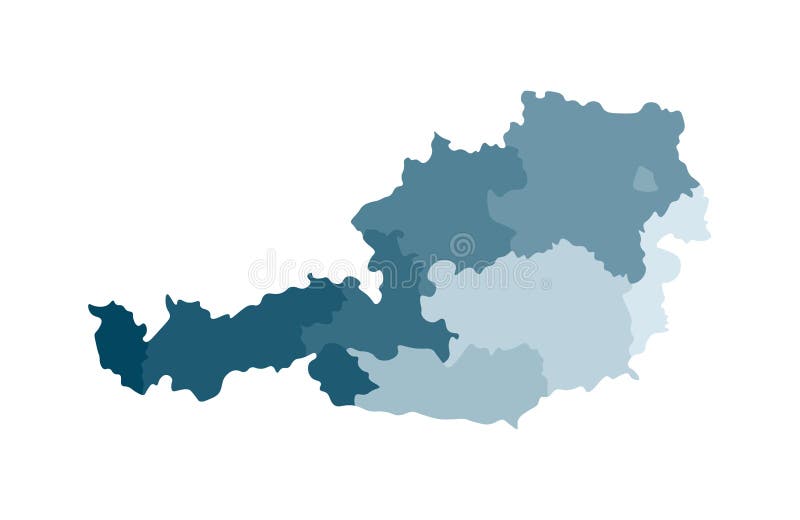 Vektor isolerad illustration av den förenklade administrativa översikten av Österrike Gränser av regionerna Färgrika blåa kaki- k stock illustrationer Vektor isolerad illustration av den förenklade administrativa översikten av Österrike Gränser av regionerna Färgrika blåa kaki- k stock illustrationer