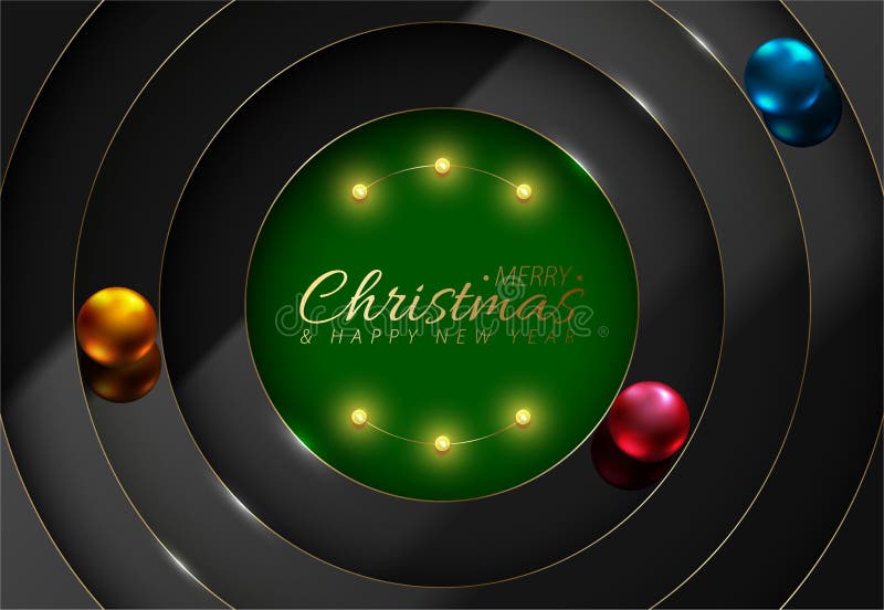 Vektor-Layout Weihnachten abstrakte Luxus-Grußkarte 3d Kreis Papercut-Schicht glänzend schwarz Hintergrund goldene Linie. metallis