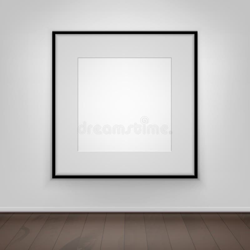 Vektor-leerer Weiß-Spott herauf Plakat-Bildschwarz-Rahmen auf Wand mit Brown-Bretterboden Front View stock abbildung