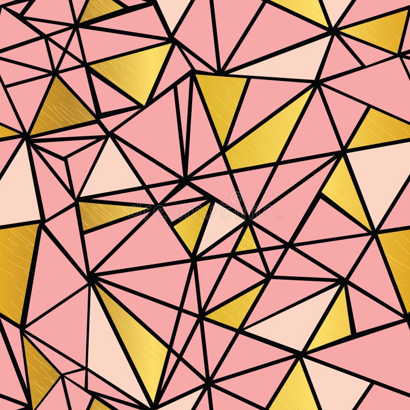 Vektor Salmon Pink und Goldfolien-geometrische Mosaik-Dreieck-Wiederholungs-nahtloser Muster-Hintergrund Kann für Gewebe verwende vektor abbildung Vektor Salmon Pink und Goldfolien-geometrische Mosaik-Dreieck-Wiederholungs-nahtloser Muster-Hintergrund Kann für Gewebe verwende vektor abbildung