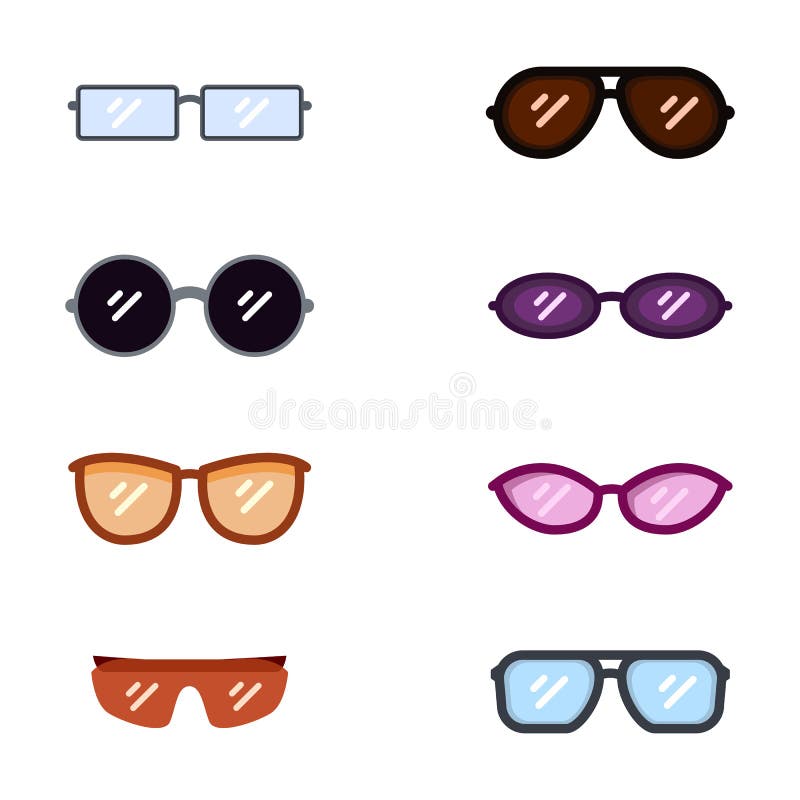 Vektor-Satz Farbbrillen-Ikonen Sonnenbrille Rim Types lizenzfreie abbildung Vektor-Satz Farbbrillen-Ikonen Sonnenbrille Rim Types lizenzfreie abbildung