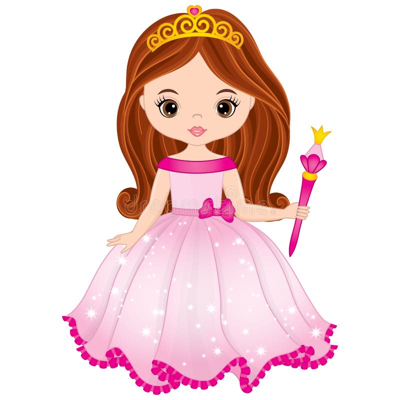 Vektor-schöne Prinzessin mit magischem Stab im rosa Kleid