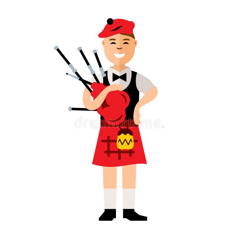 Vektor Scottishdudelsackspieler Flache Art bunte Karikaturillustration lizenzfreie abbildung Vektor Scottishdudelsackspieler Flache Art bunte Karikaturillustration lizenzfreie abbildung
