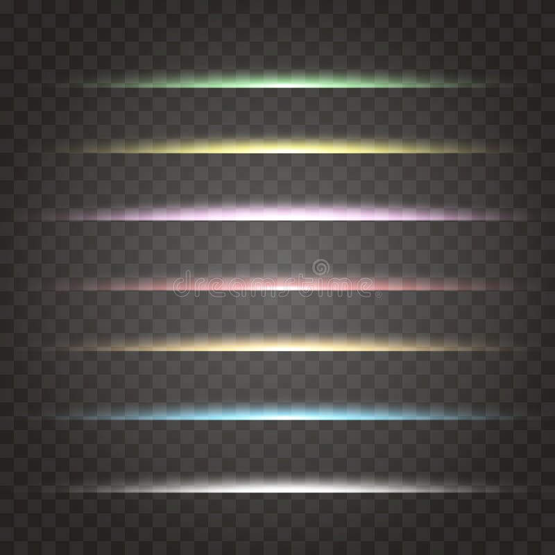 Vektor-Set Neon-Laserleuchte Horizontalblitzeffekt der Glühbirne Dekorativ farbig stock abbildung