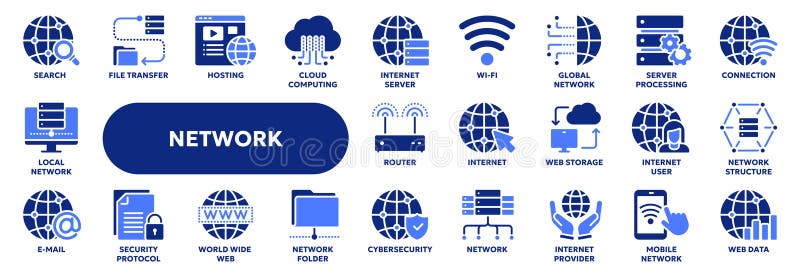 Vektor solide Symbole der Computernetztechnologie stock abbildung