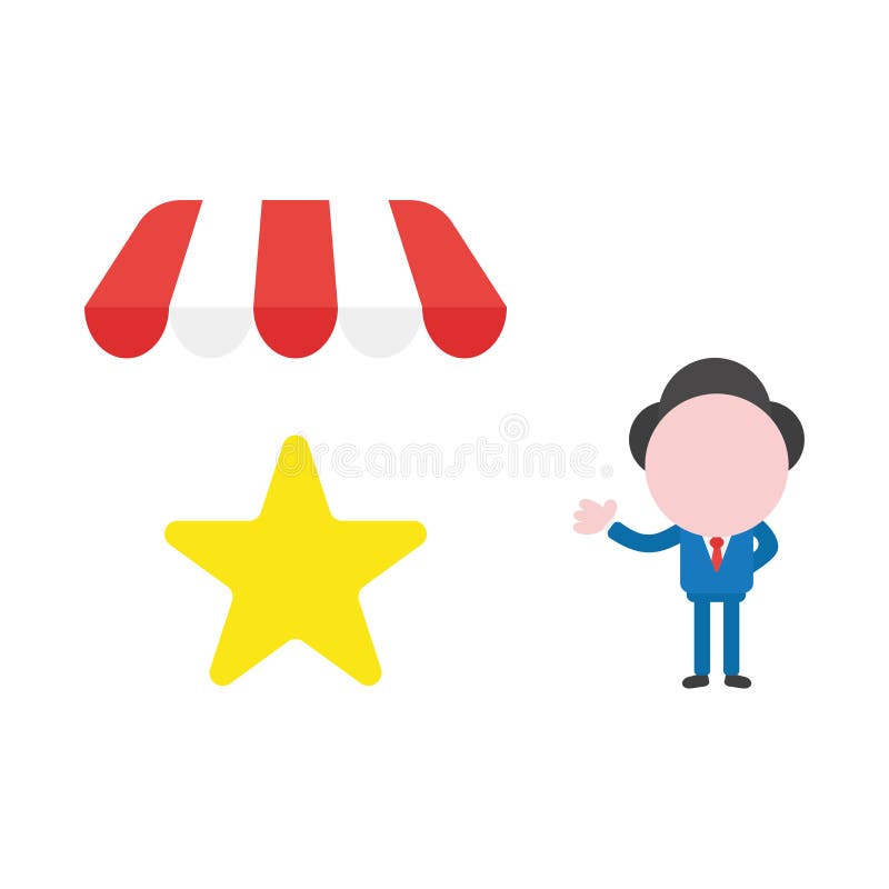 Vektoraffärsmanteckenet med stjärnan shoppar under lagermarkisen stock illustrationer Vektoraffärsmanteckenet med stjärnan shoppar under lagermarkisen stock illustrationer