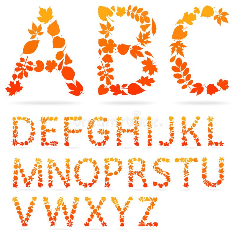 Vektoralphabetbuchstaben gemacht vom bunten Herbstlaub lizenzfreie abbildung Vektoralphabetbuchstaben gemacht vom bunten Herbstlaub lizenzfreie abbildung