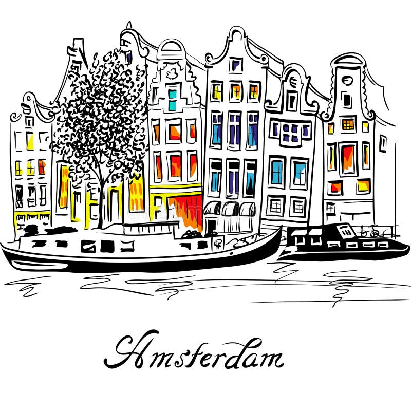 VektorAmsterdam kanal och typiska holländska hus royaltyfri illustrationer VektorAmsterdam kanal och typiska holländska hus royaltyfri illustrationer