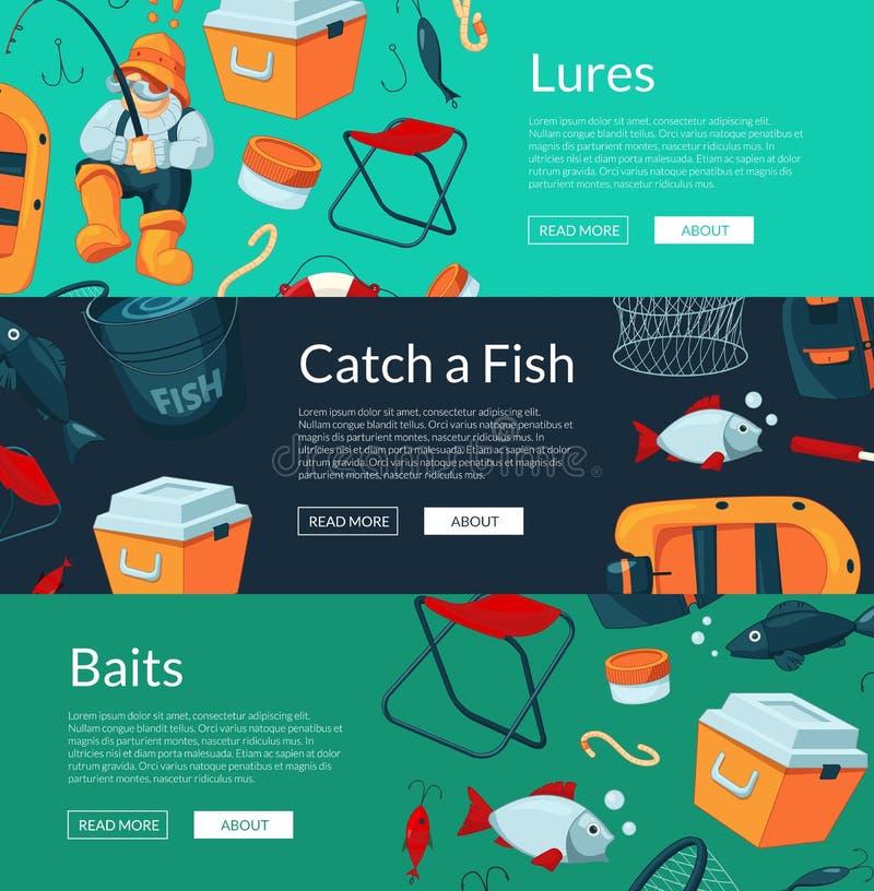 Vektorbanerillustration med tecknad filmfiske stock illustrationer