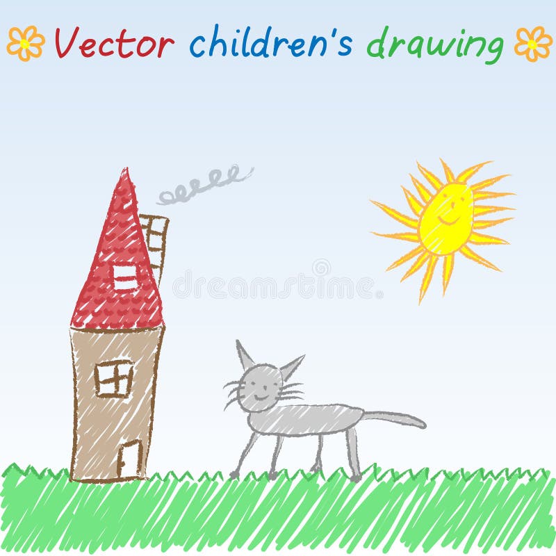 Vector Bars ritning av soliga daghem och katt vektor illustrationer Vector Bars ritning av soliga daghem och katt vektor illustrationer