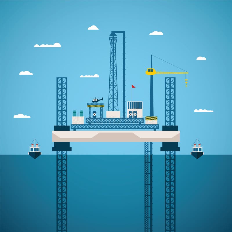 Vector concept of oil and gas offshore industry with platform on unstable legs. Vector concept of oil and gas offshore industry with platform on unstable legs.