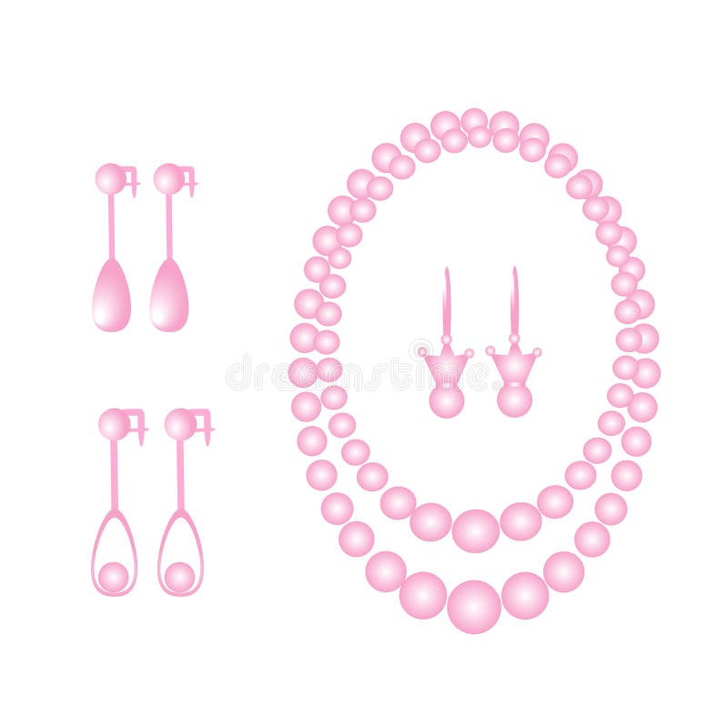 Vektorbild av ett halsband och örhängen av rosa pärlor stock illustrationer